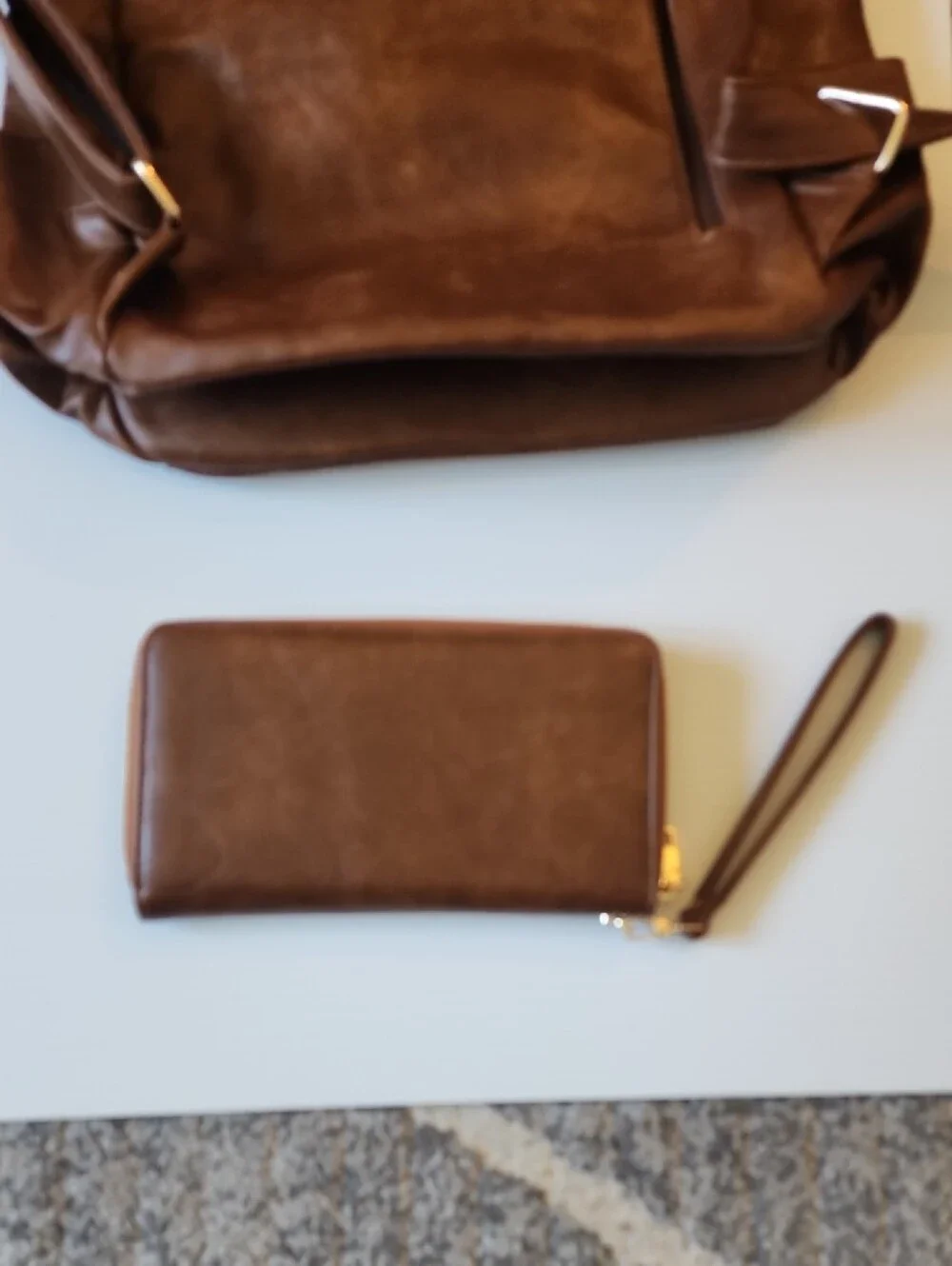 Soperwillton NWOT Brown Faux-Leather Women's Backpack with Matching Wallet.